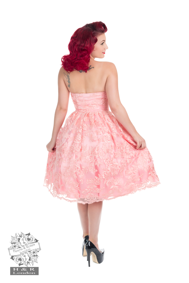 Pink Chantilly Lace Strapless Dress